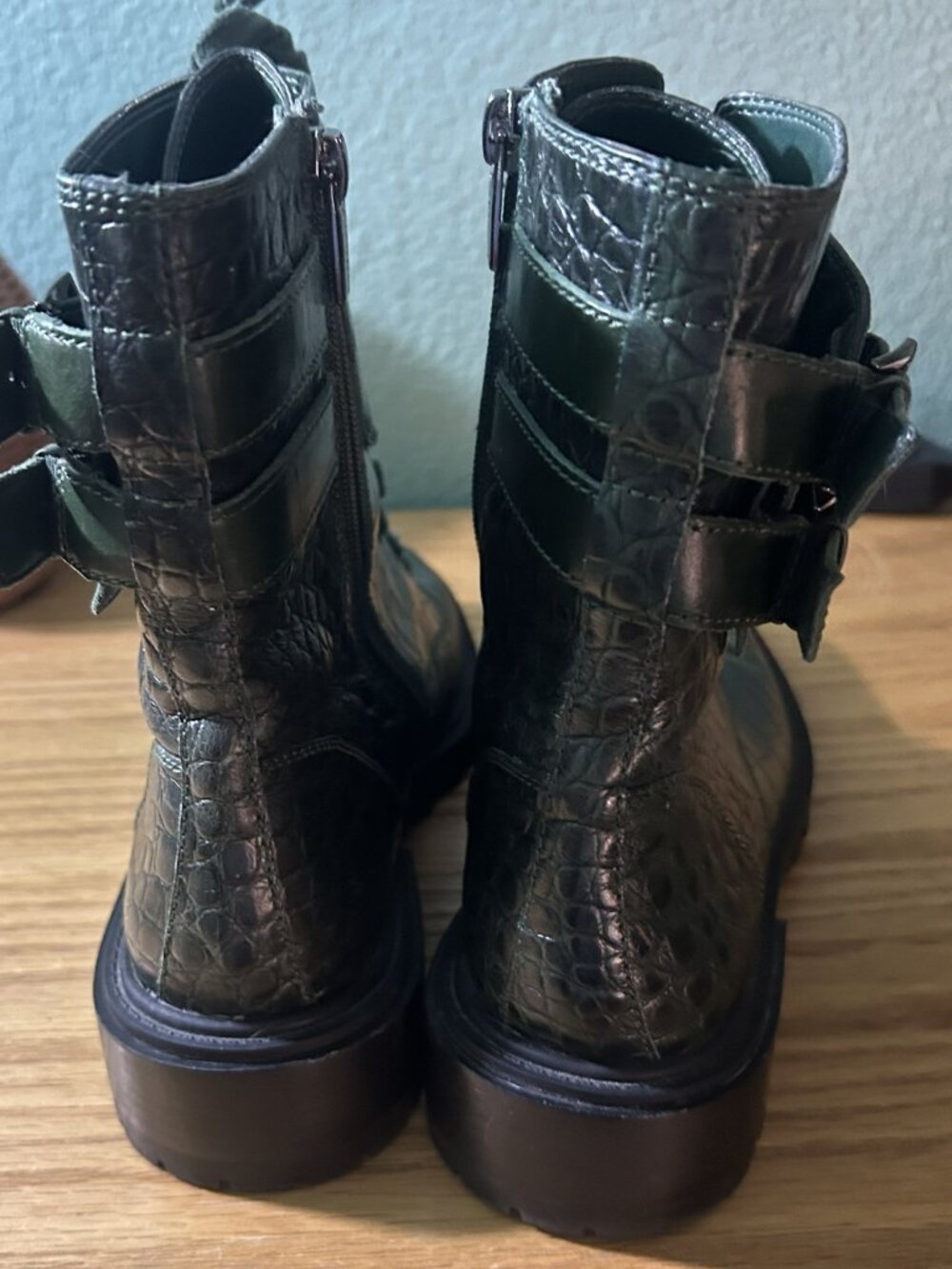 Vince Camuto Fawdry Croc Embossed Buckle Combat Boots - Picture 3 of 5